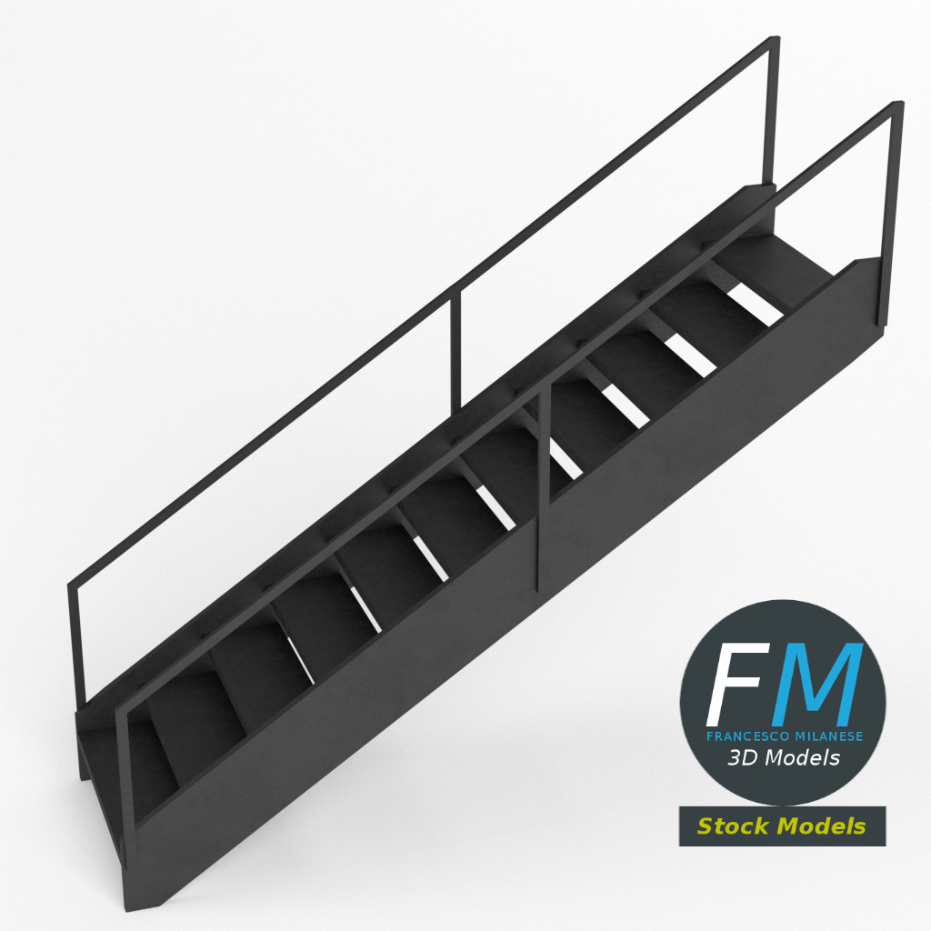 3D-Modell - Industrielle Metalltreppe - 02