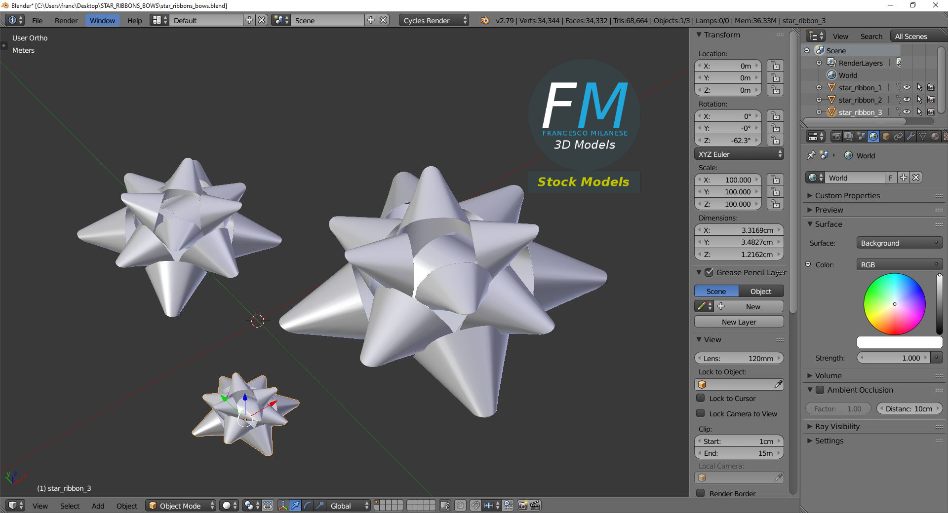 3D модель - Звездообразные Банты из Ленты - 09