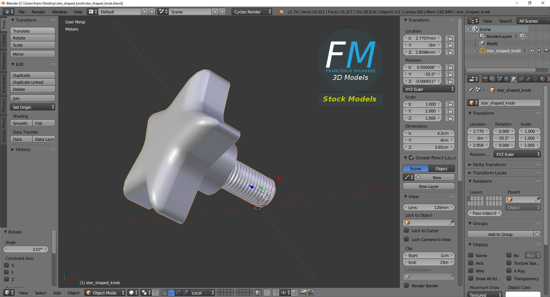 3D-Modell - Sternförmiger Handknopf - 09