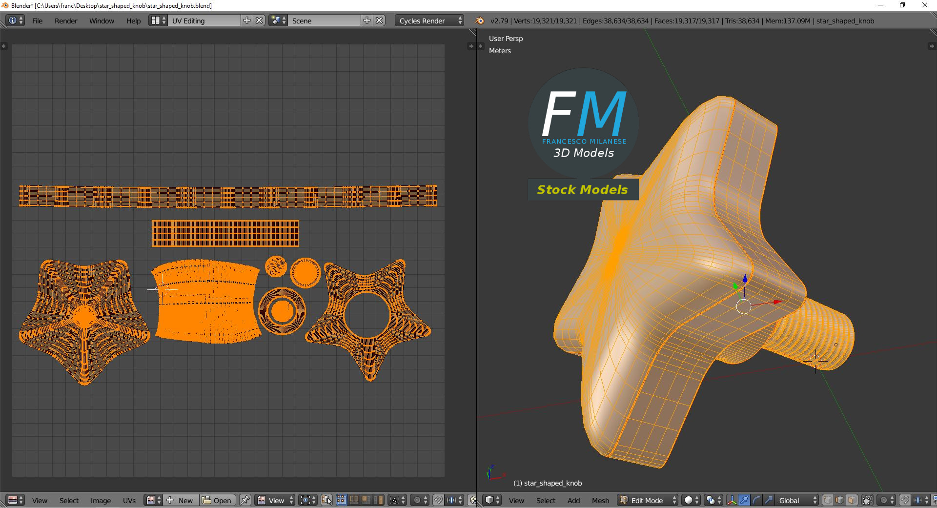 3D-Modell - Sternförmiger Handknopf - 10