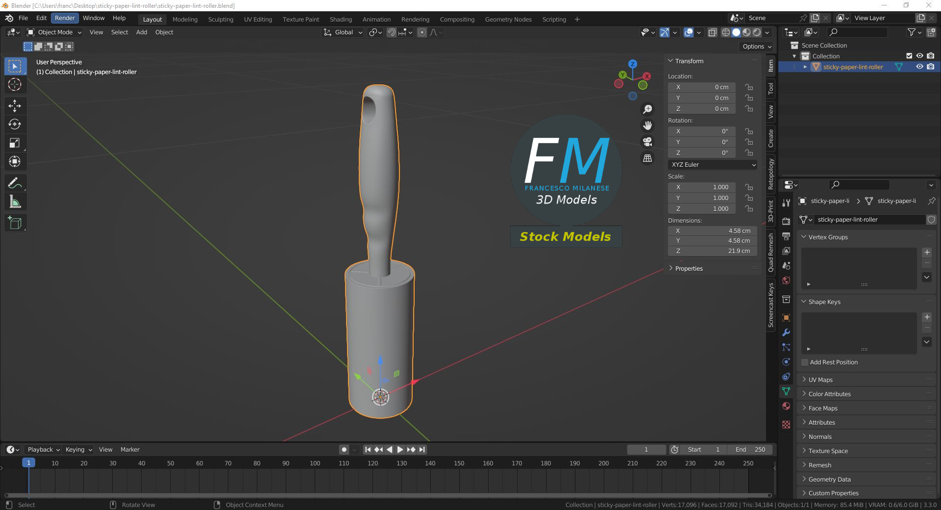 3D-Modell - Klebrige Fusselrolle - 09