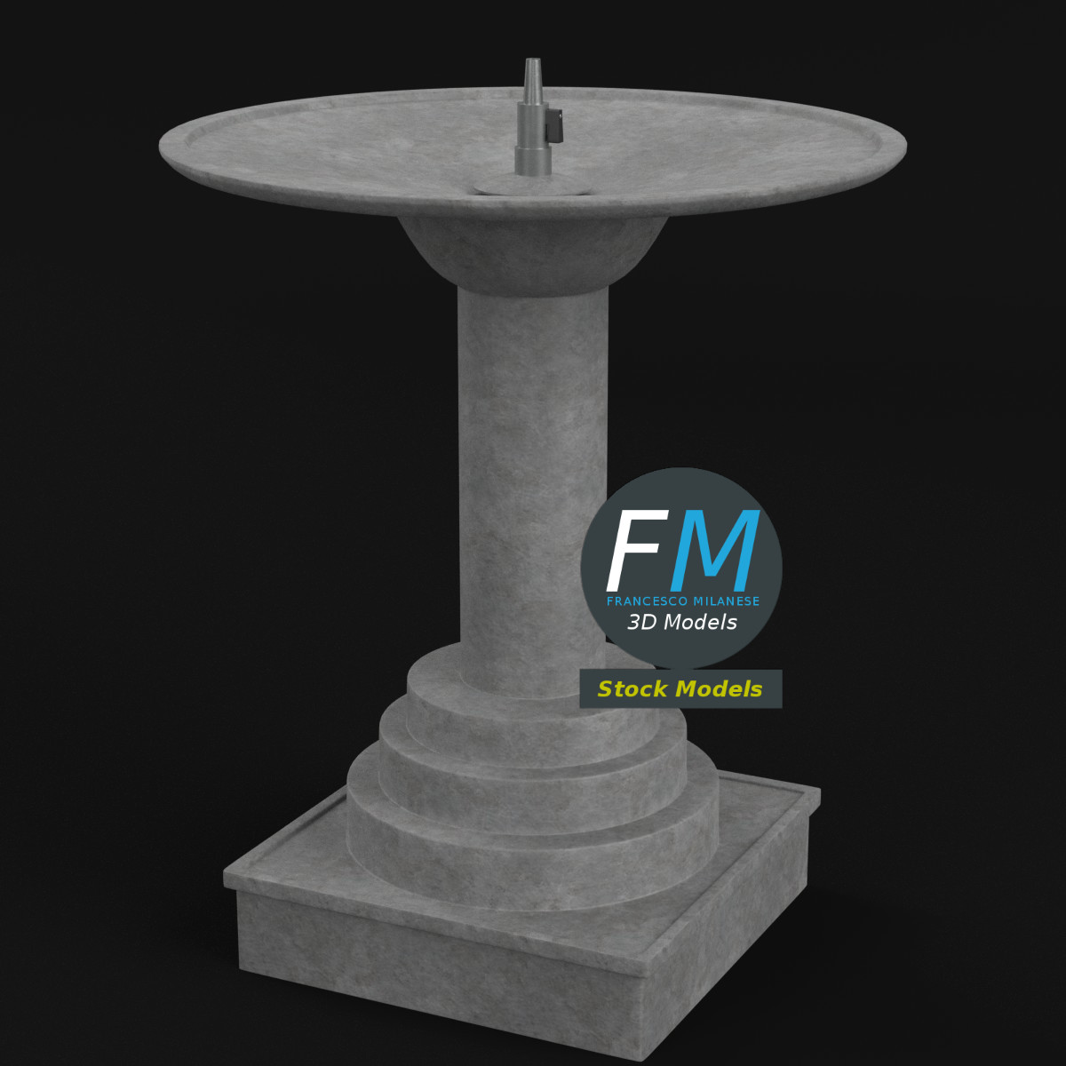 3D-Modell - Steinbrunnen mit Sockel - 01