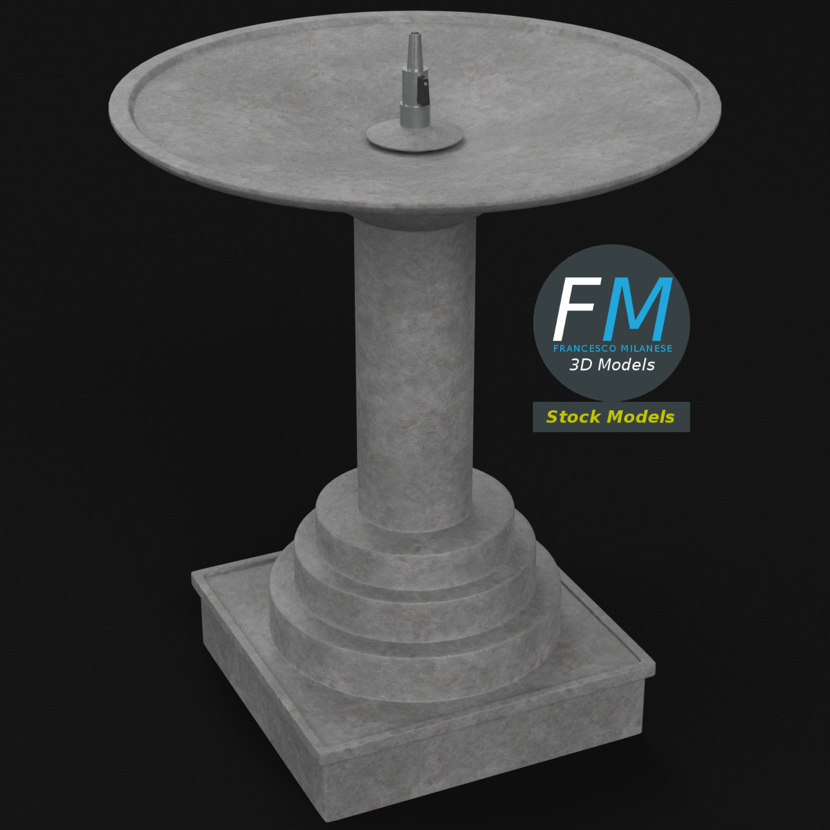 3D-Modell - Steinbrunnen mit Sockel - 02