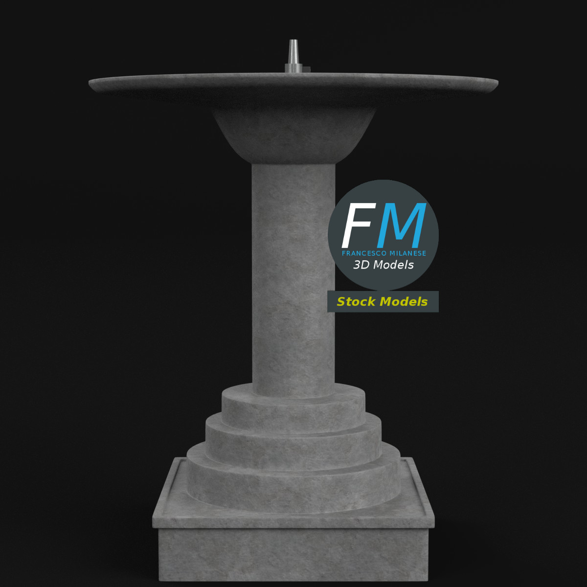 3D-Modell - Steinbrunnen mit Sockel - 03