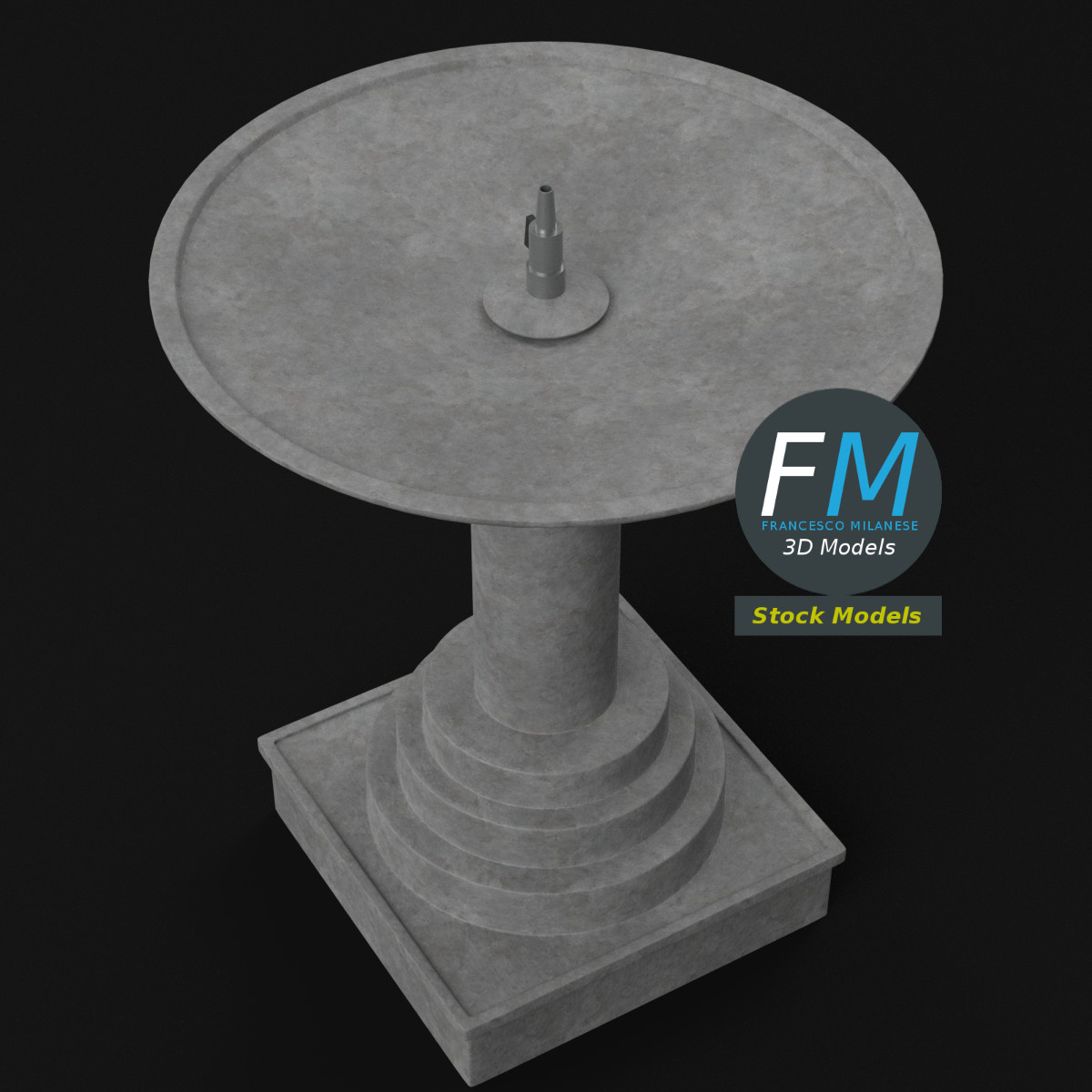 3D-Modell - Steinbrunnen mit Sockel - 05