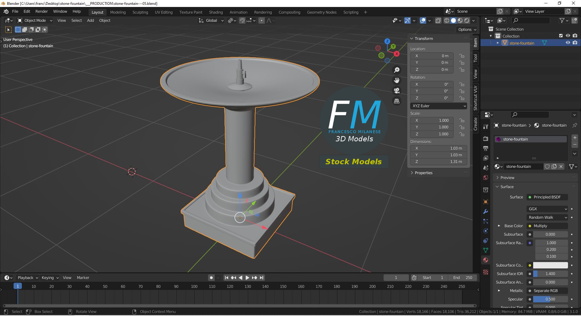 3D-Modell - Steinbrunnen mit Sockel - 09