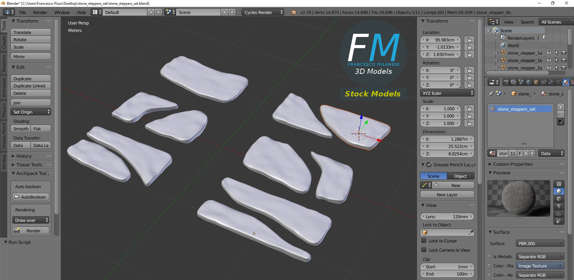 3D-Modell - Trittsteine Set - 09