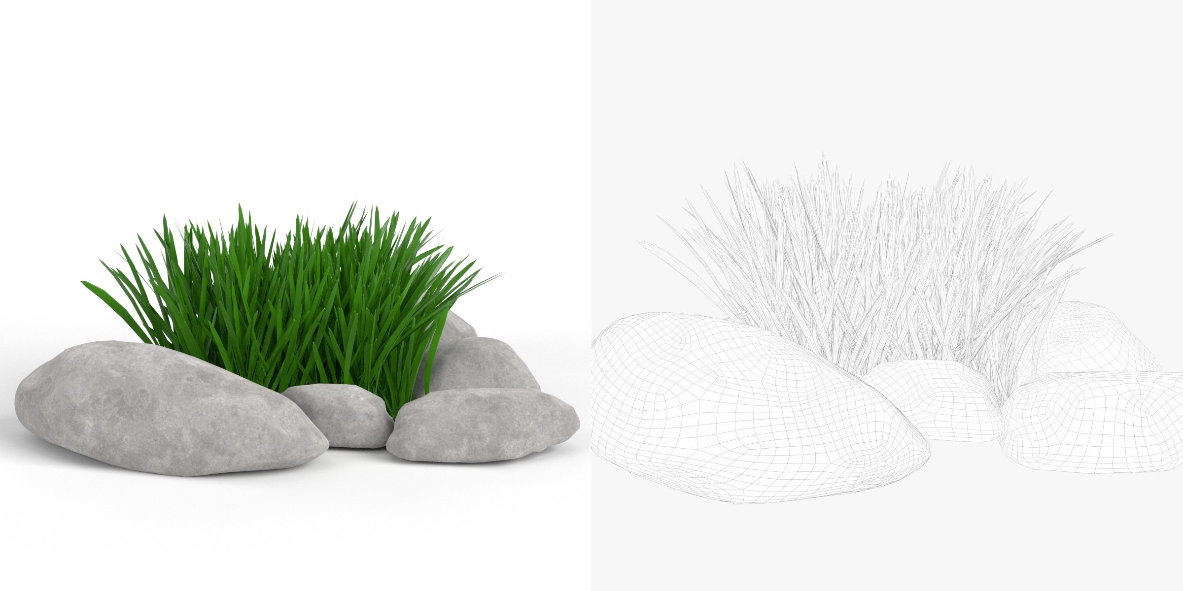 3D-Modell - Steine und Gras Set