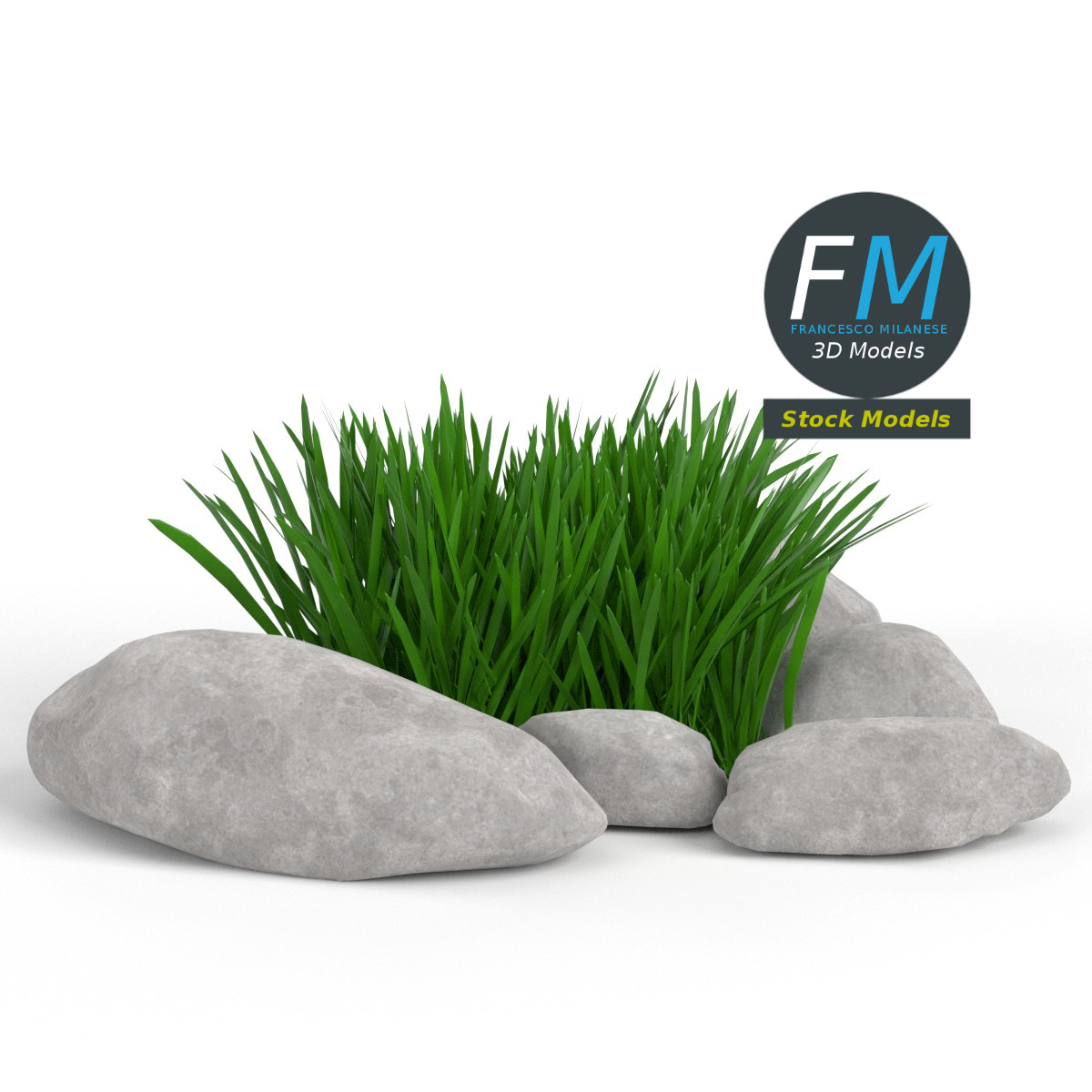 3D-Modell - Steine und Gras Set - 01