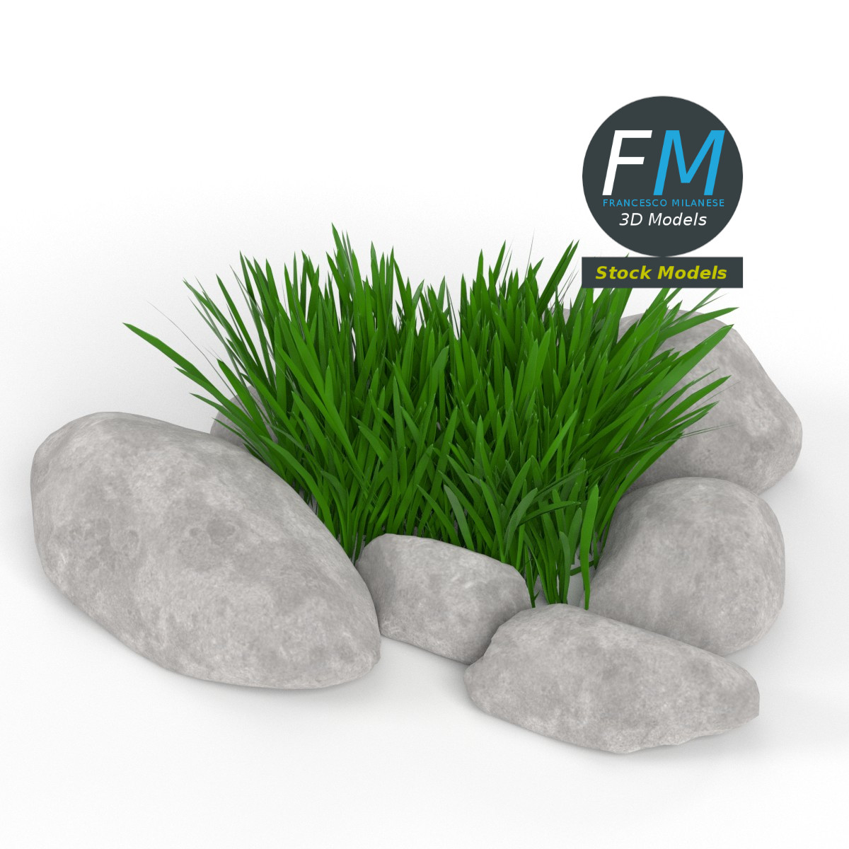 3D-Modell - Steine und Gras Set - 02