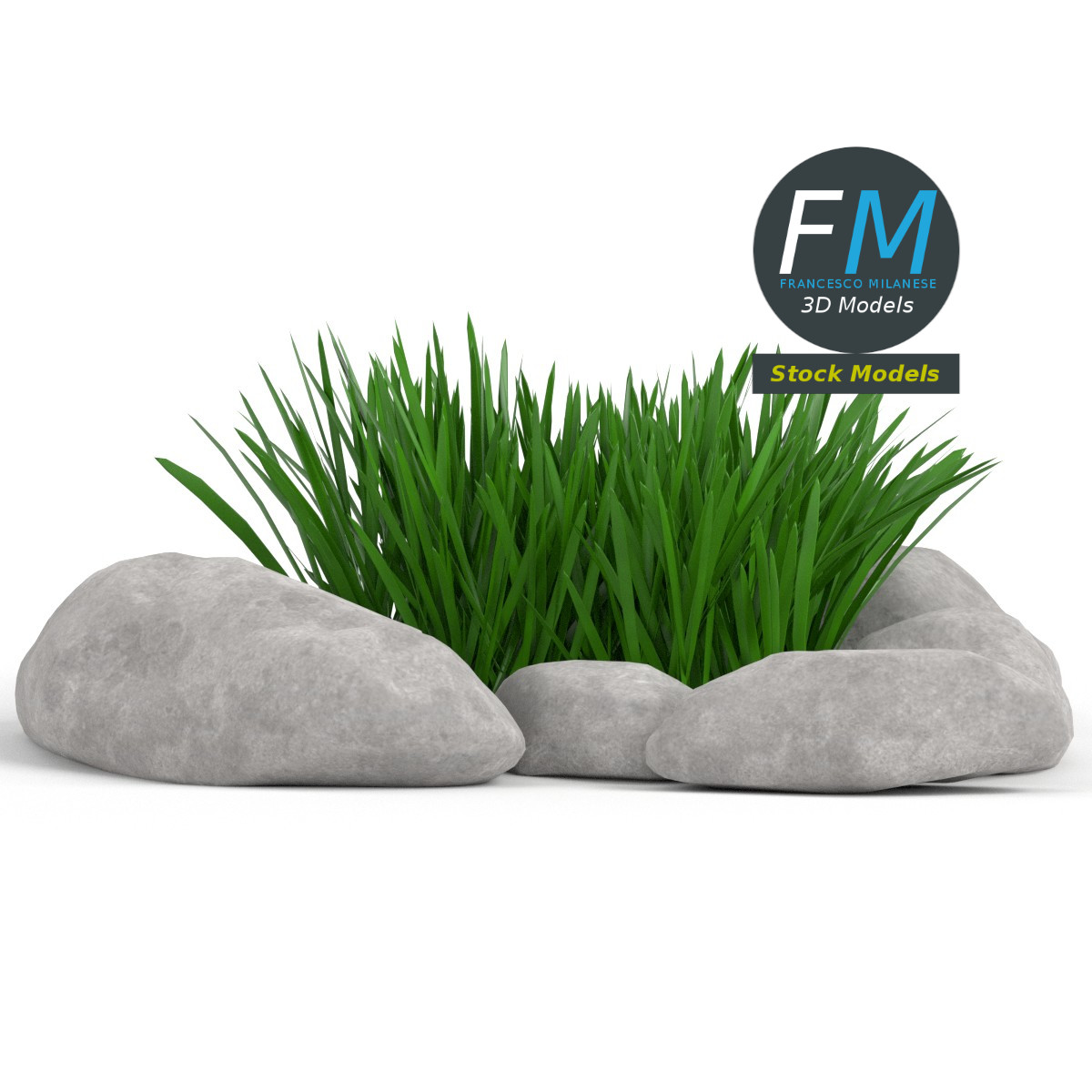 3D-Modell - Steine und Gras Set - 03