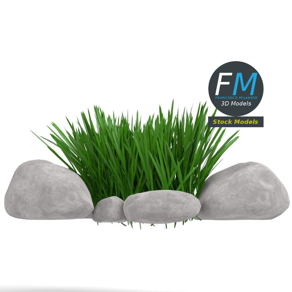 3D-Modell - Steine und Gras Set - 04