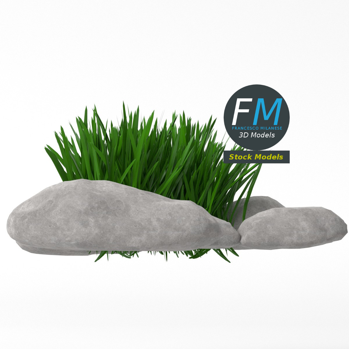 3D-Modell - Steine und Gras Set - 05