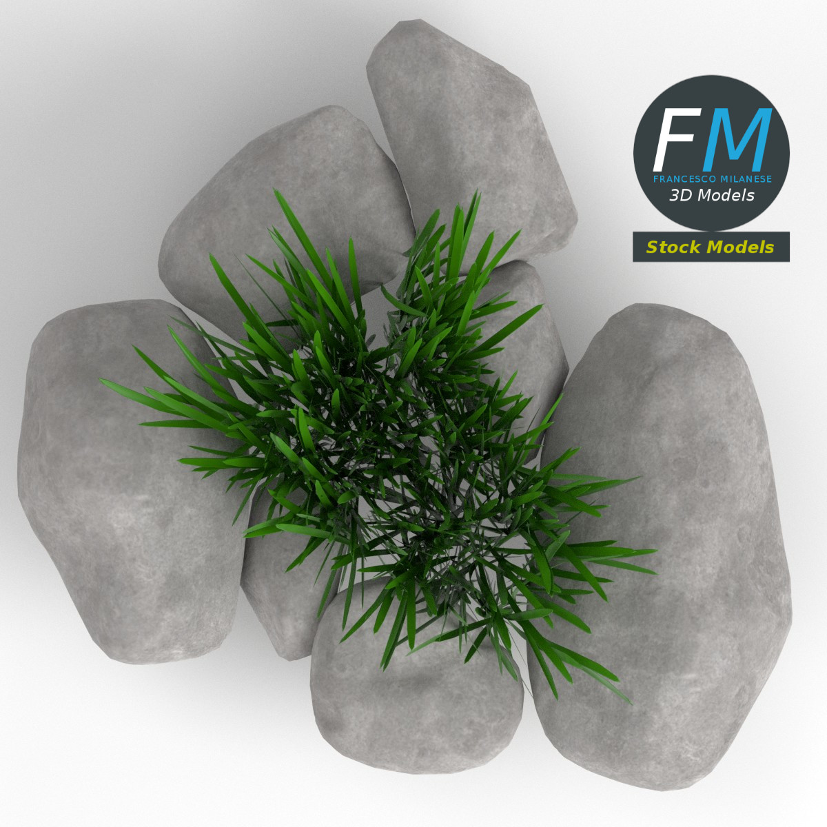 3D-Modell - Steine und Gras Set - 06