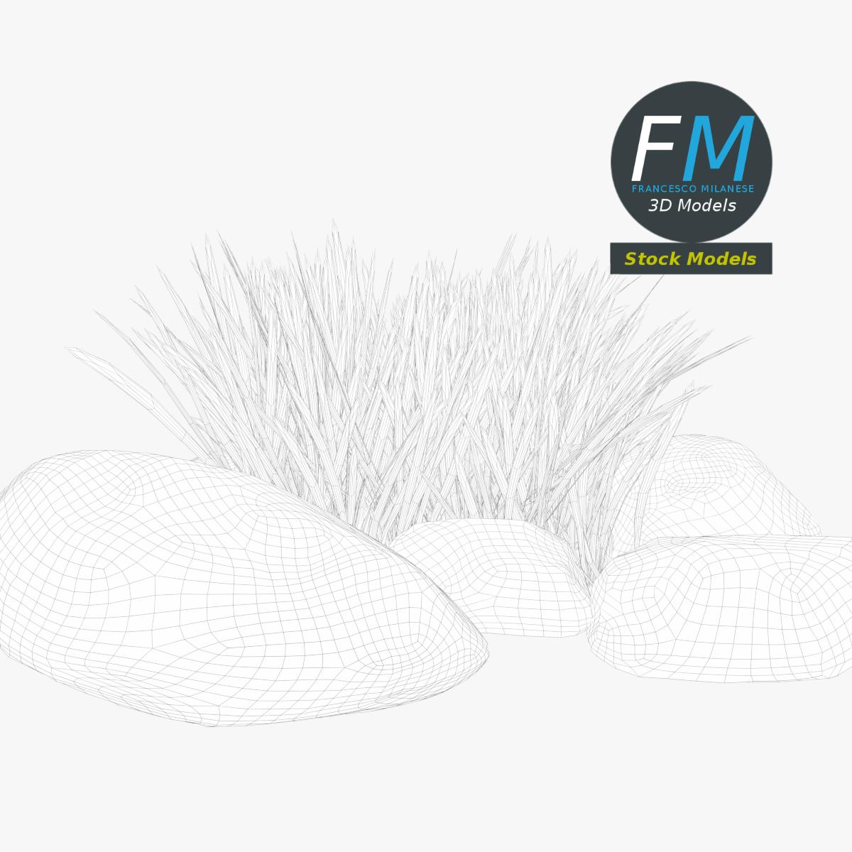 3D-Modell - Steine und Gras Set - 07