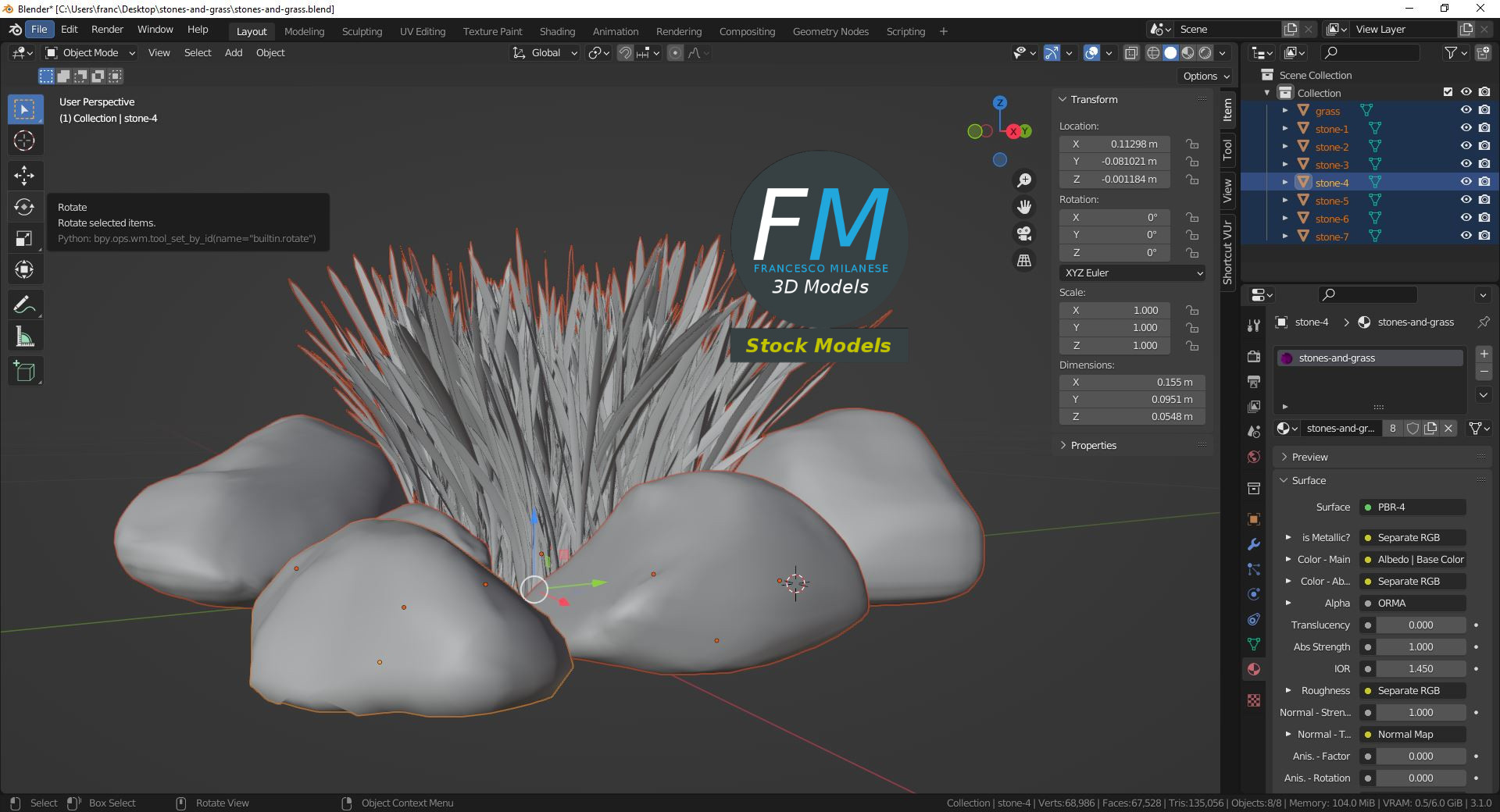 3D-Modell - Steine und Gras Set - 09