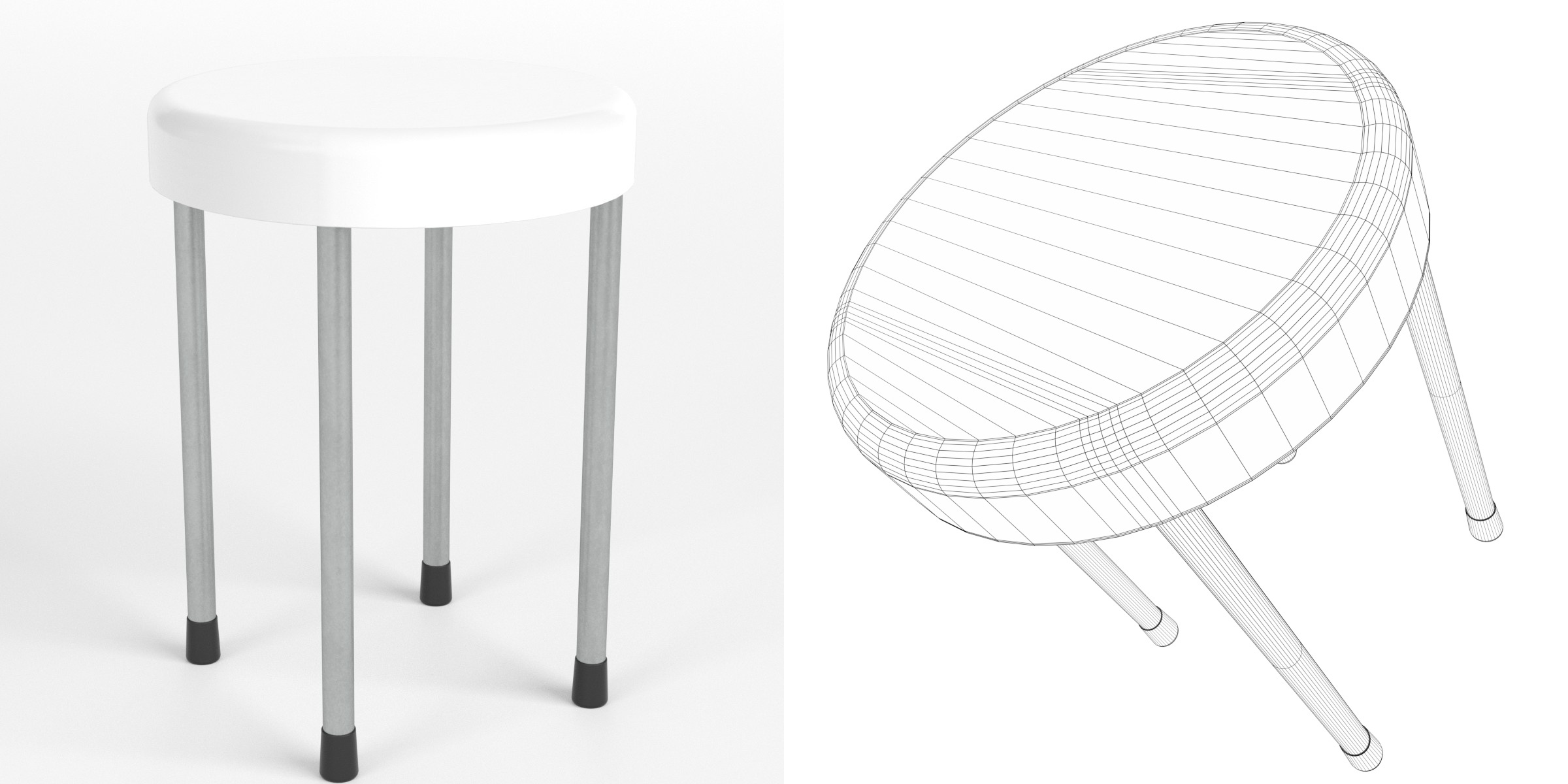 3D-Modell - Runder Hocker mit Vier Beinen