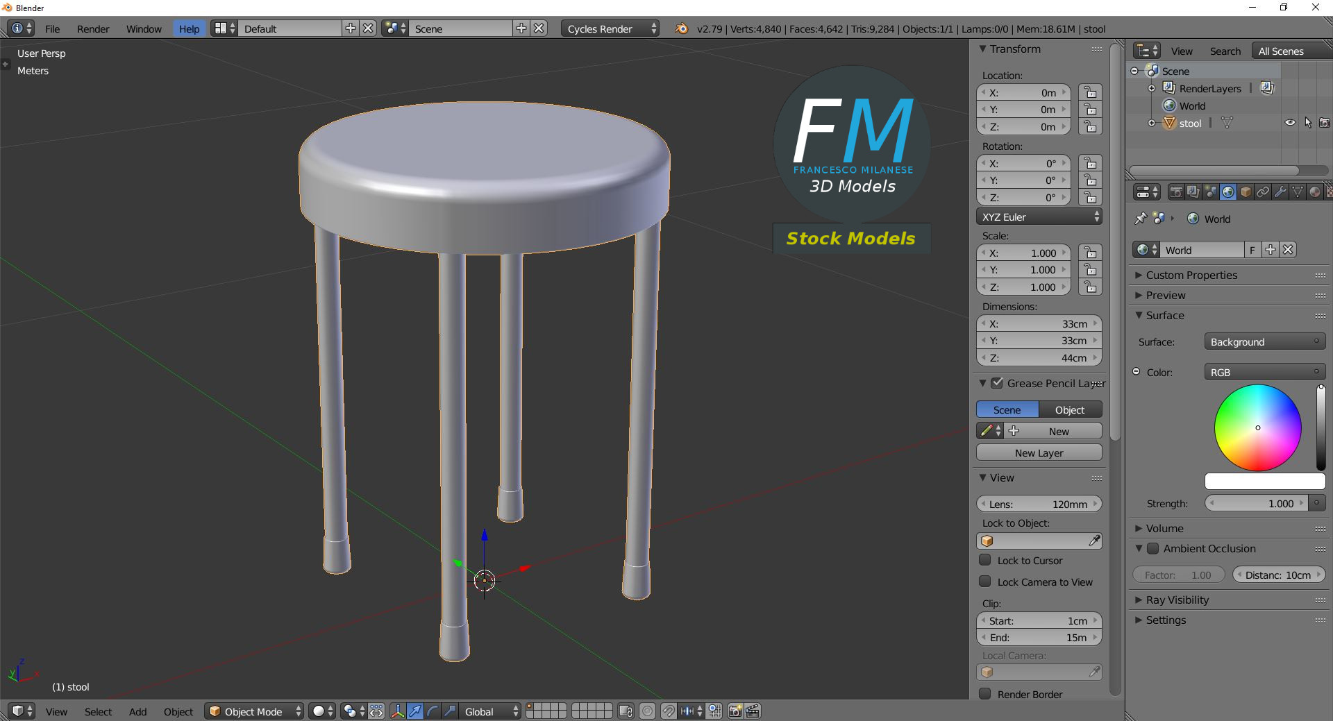 3D-Modell - Runder Hocker mit Vier Beinen - 09