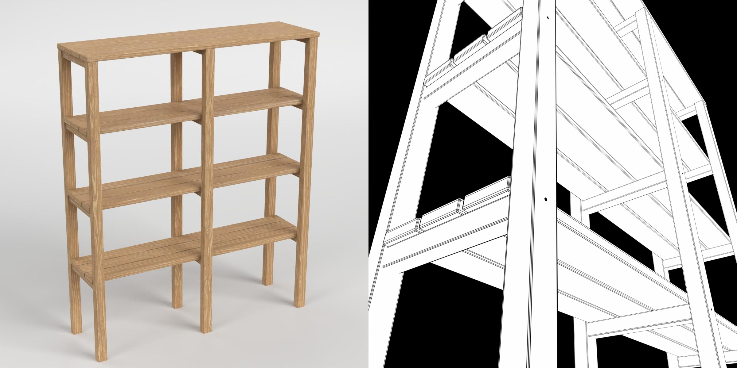 3D-Modell - Holzregal zur Aufbewahrung