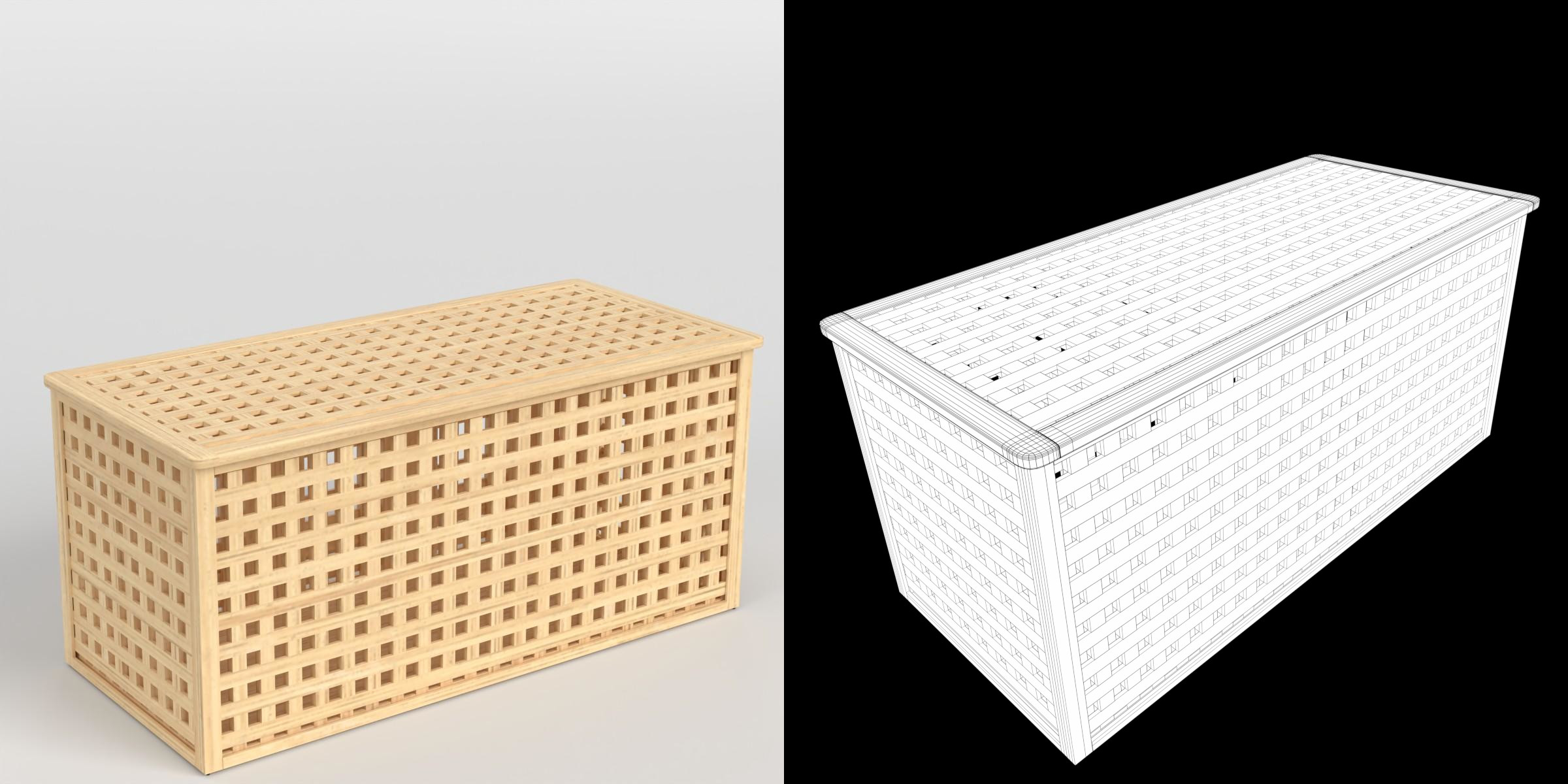 3D-Modell - Holz-Aufbewahrungstruhe mit Gitter