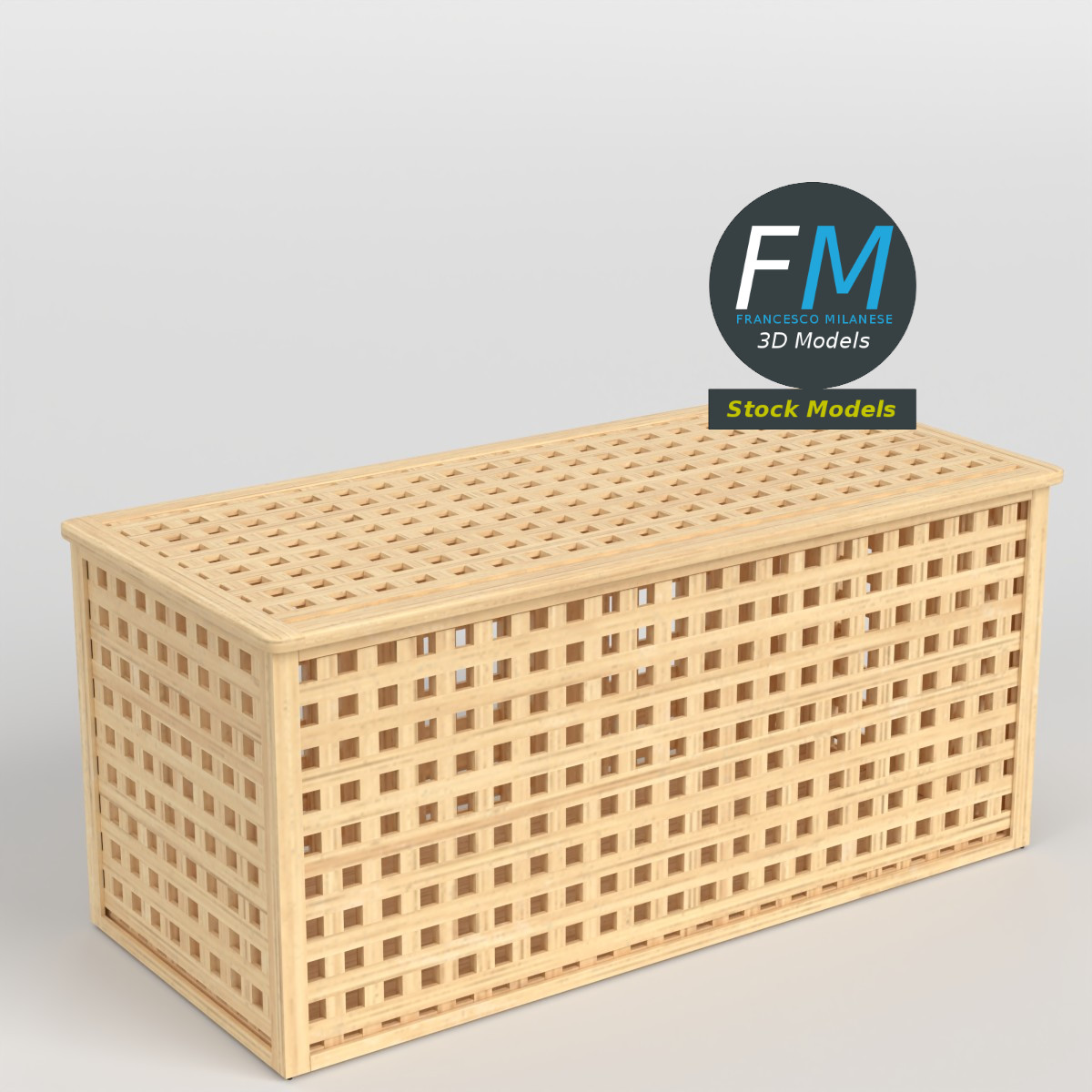 3D-Modell - Holz-Aufbewahrungstruhe mit Gitter - 01
