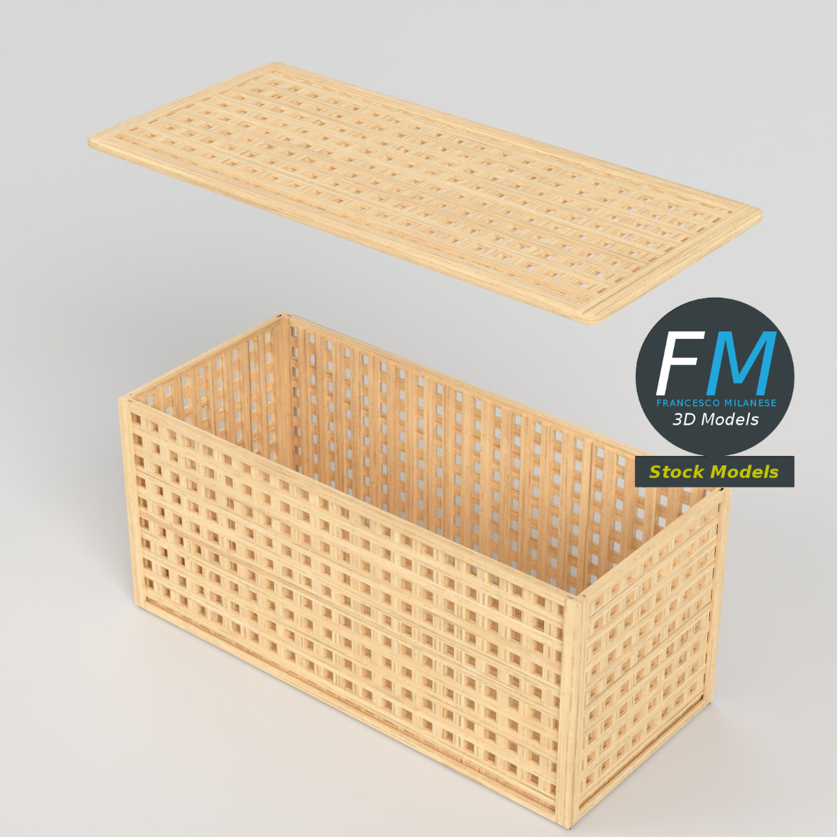 3D-Modell - Holz-Aufbewahrungstruhe mit Gitter - 02