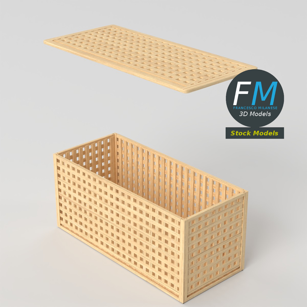 3D-Modell - Holz-Aufbewahrungstruhe mit Gitter - 05