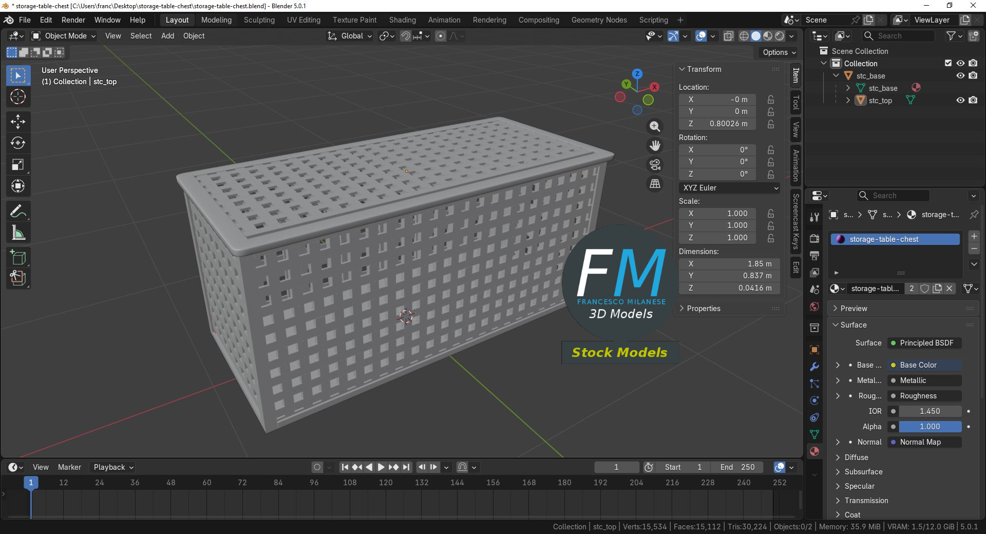 3D-Modell - Holz-Aufbewahrungstruhe mit Gitter - 09