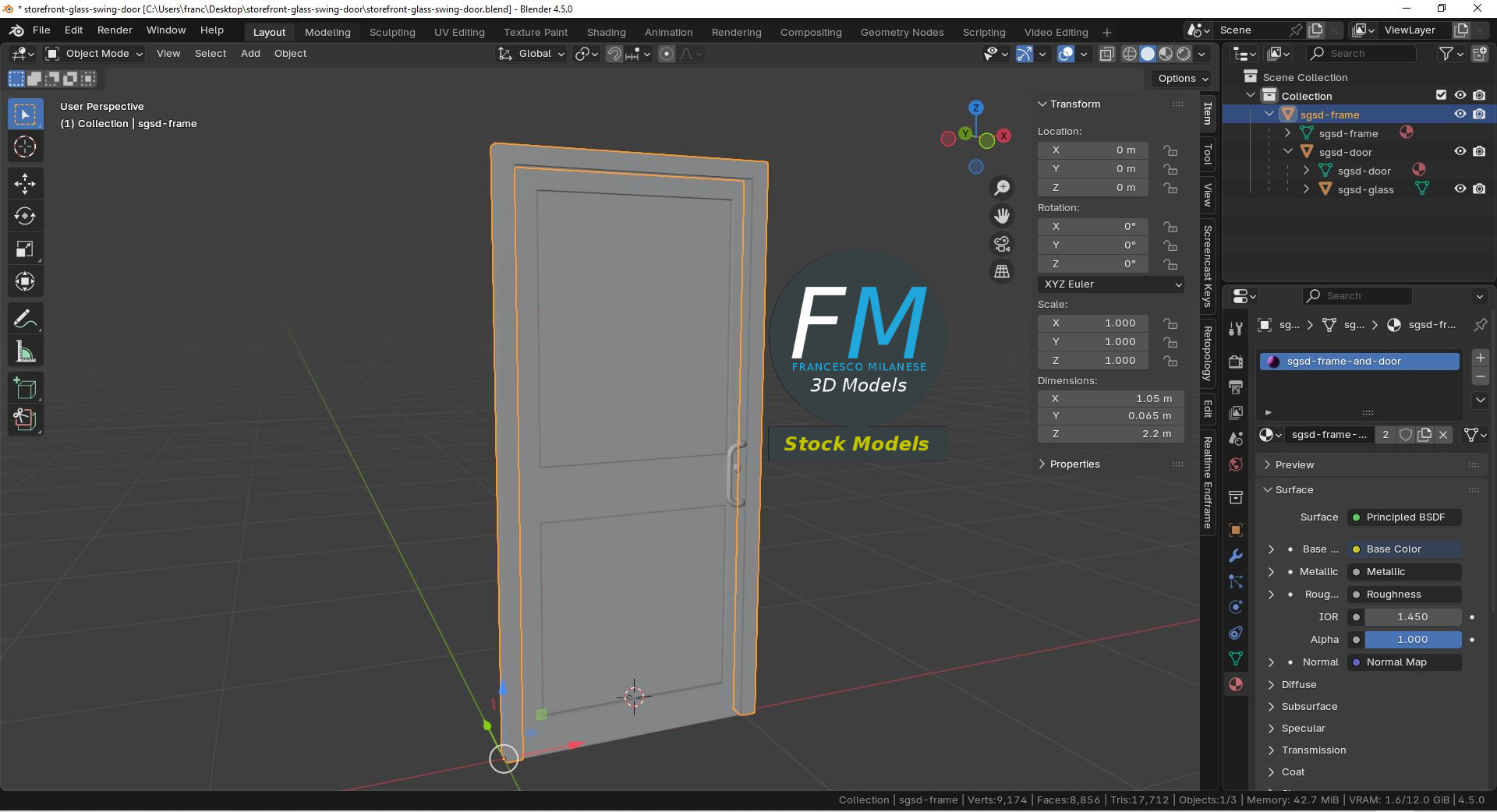 3D-Modell - Glas-Schwingtür für Geschäft - 09