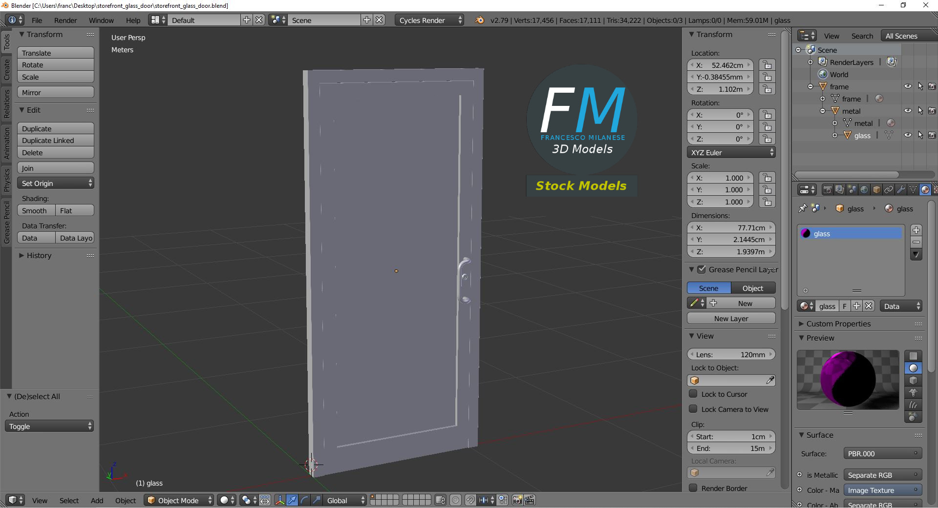3D-Modell - Glas-Eingangstür für Geschäft - 09
