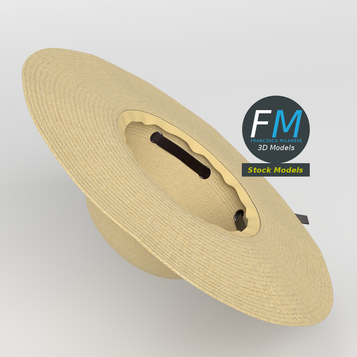 3D-Modell - Breitkrempiger Strohhut mit Band - 02