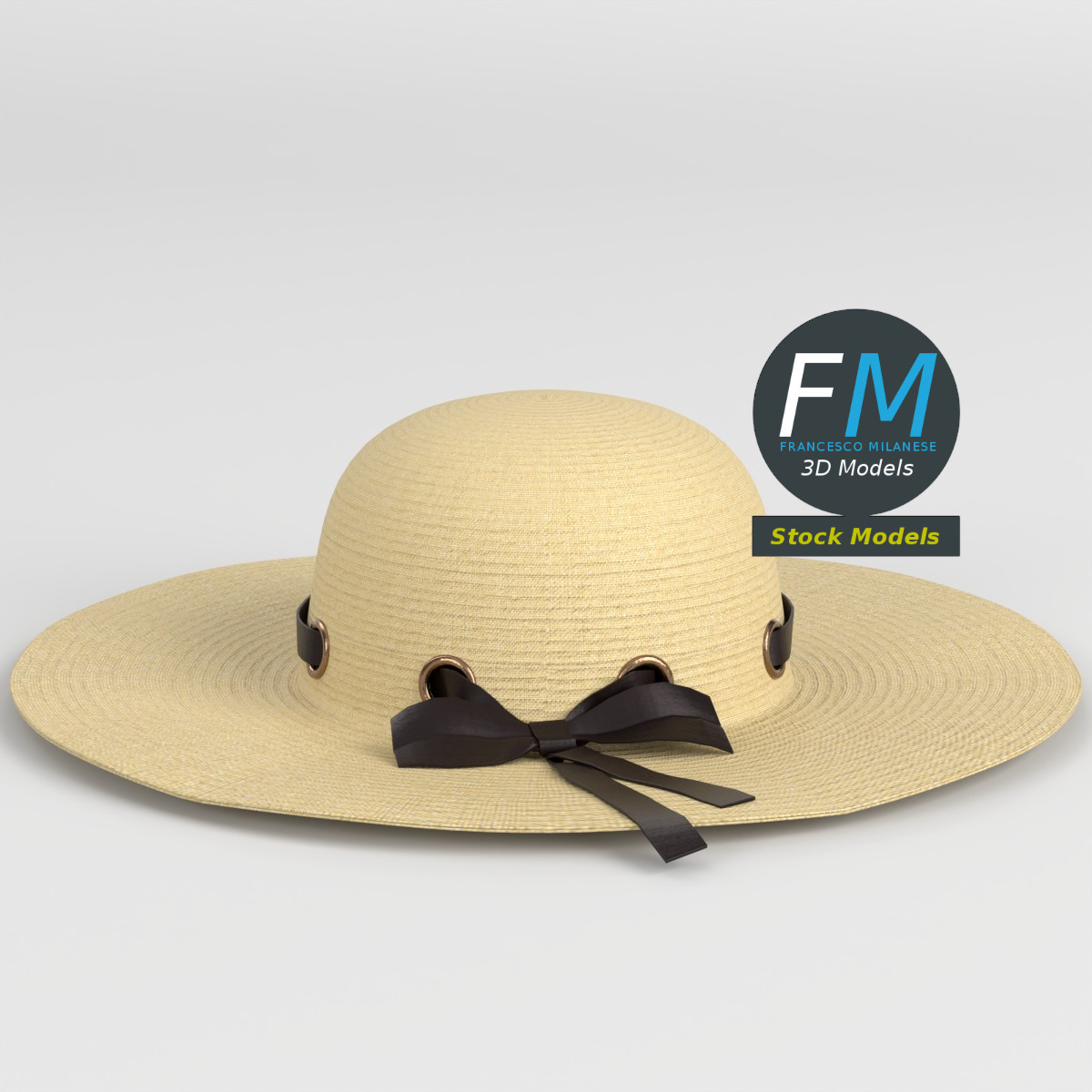 3D-Modell - Breitkrempiger Strohhut mit Band - 03