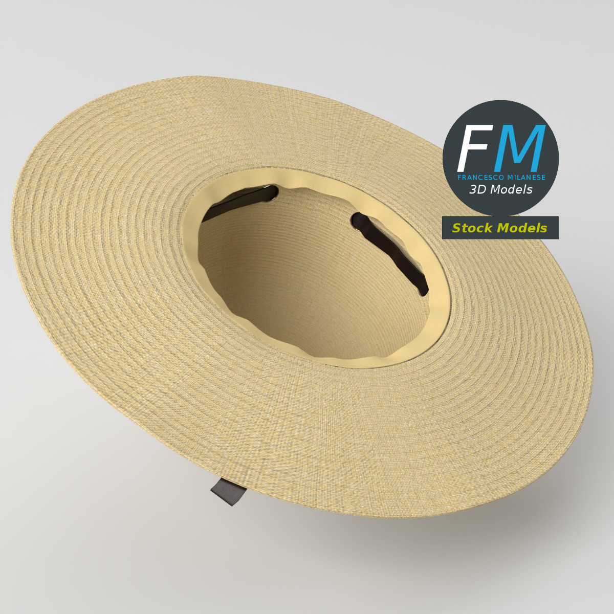3D-Modell - Breitkrempiger Strohhut mit Band - 05