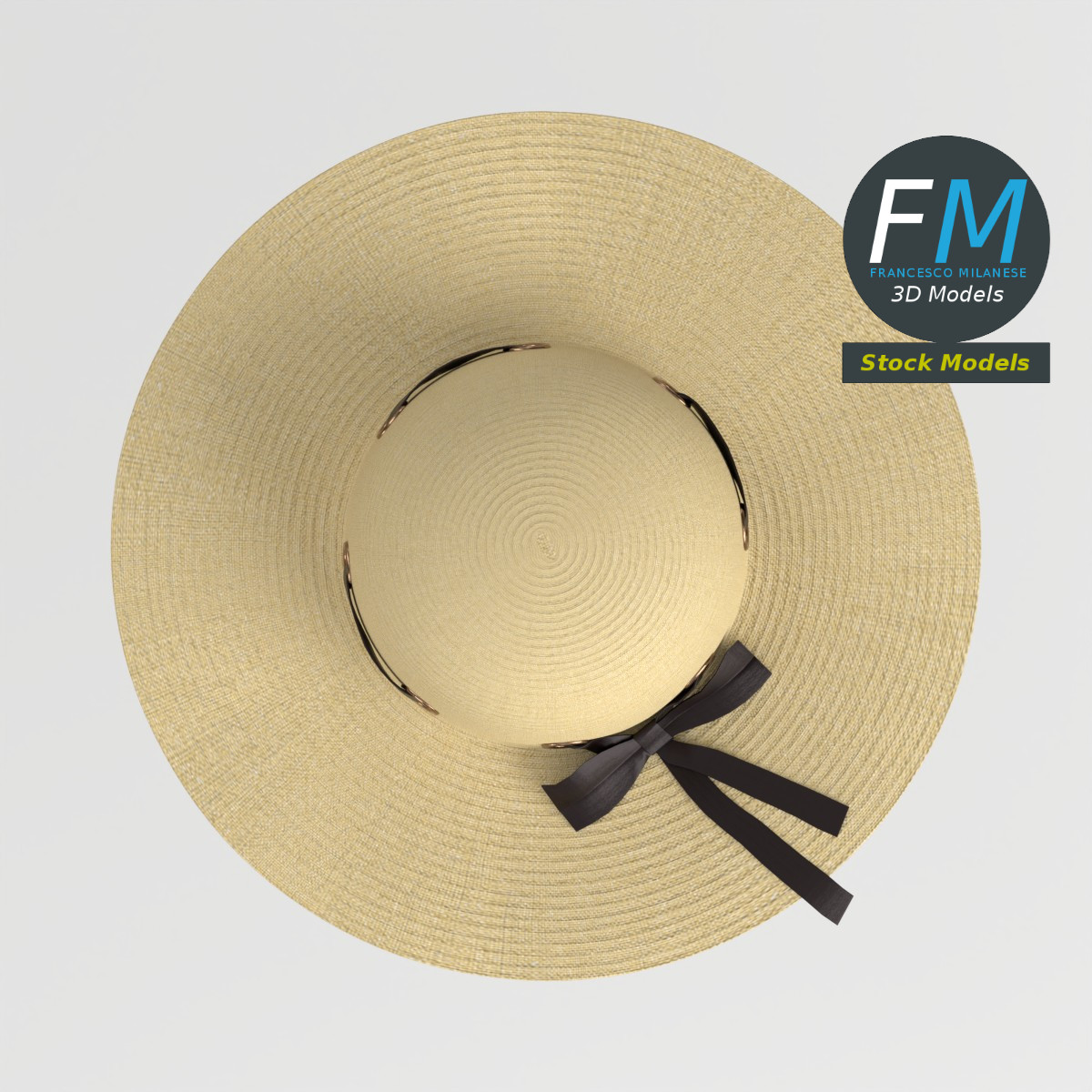 3D-Modell - Breitkrempiger Strohhut mit Band - 06