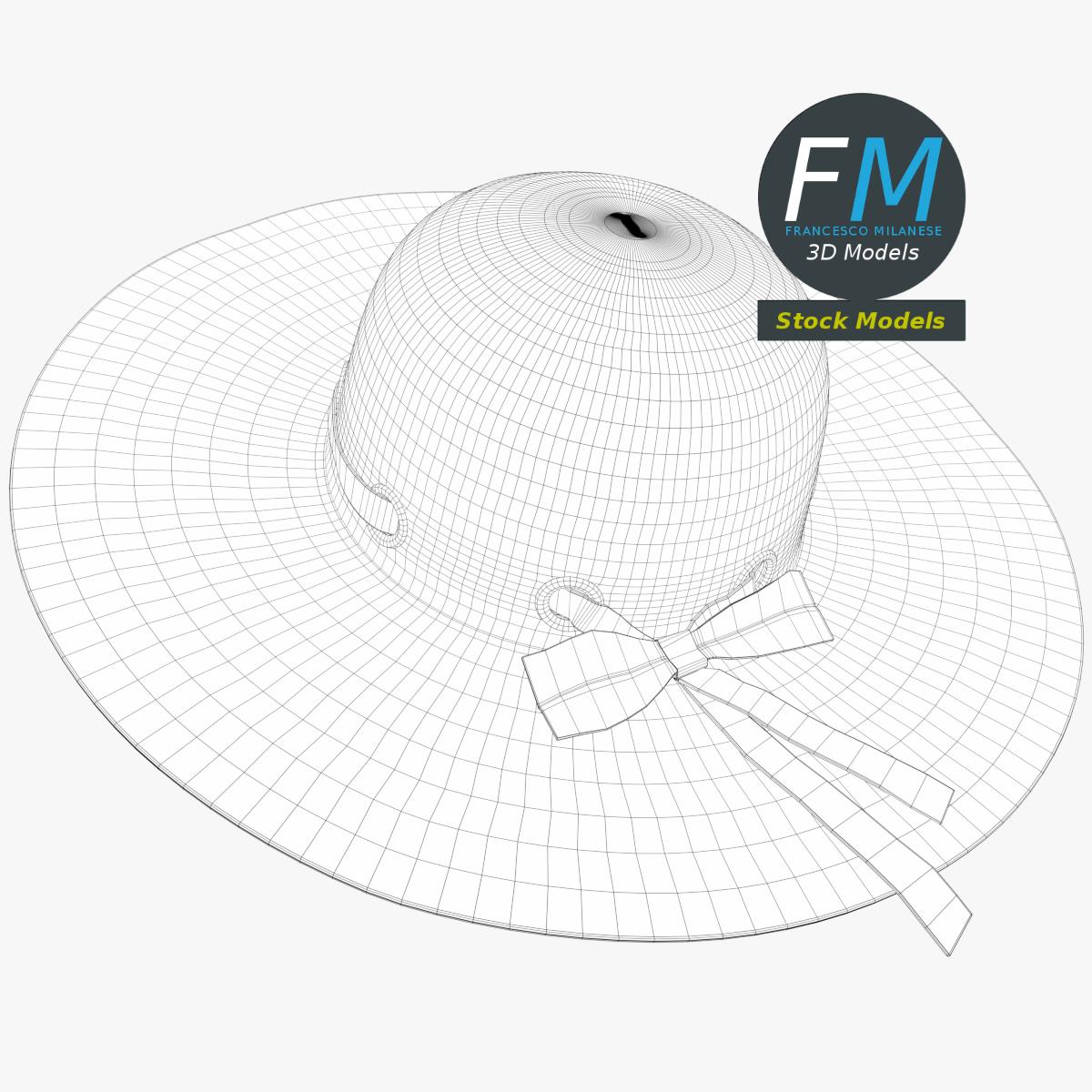 3D-Modell - Breitkrempiger Strohhut mit Band - 07