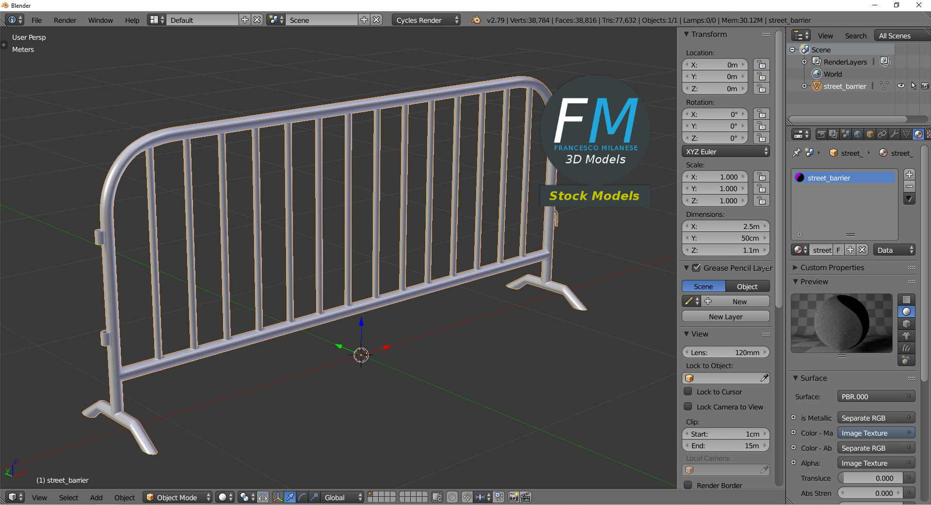 3D-Modell - Metallische Straßenabsperrung - 09