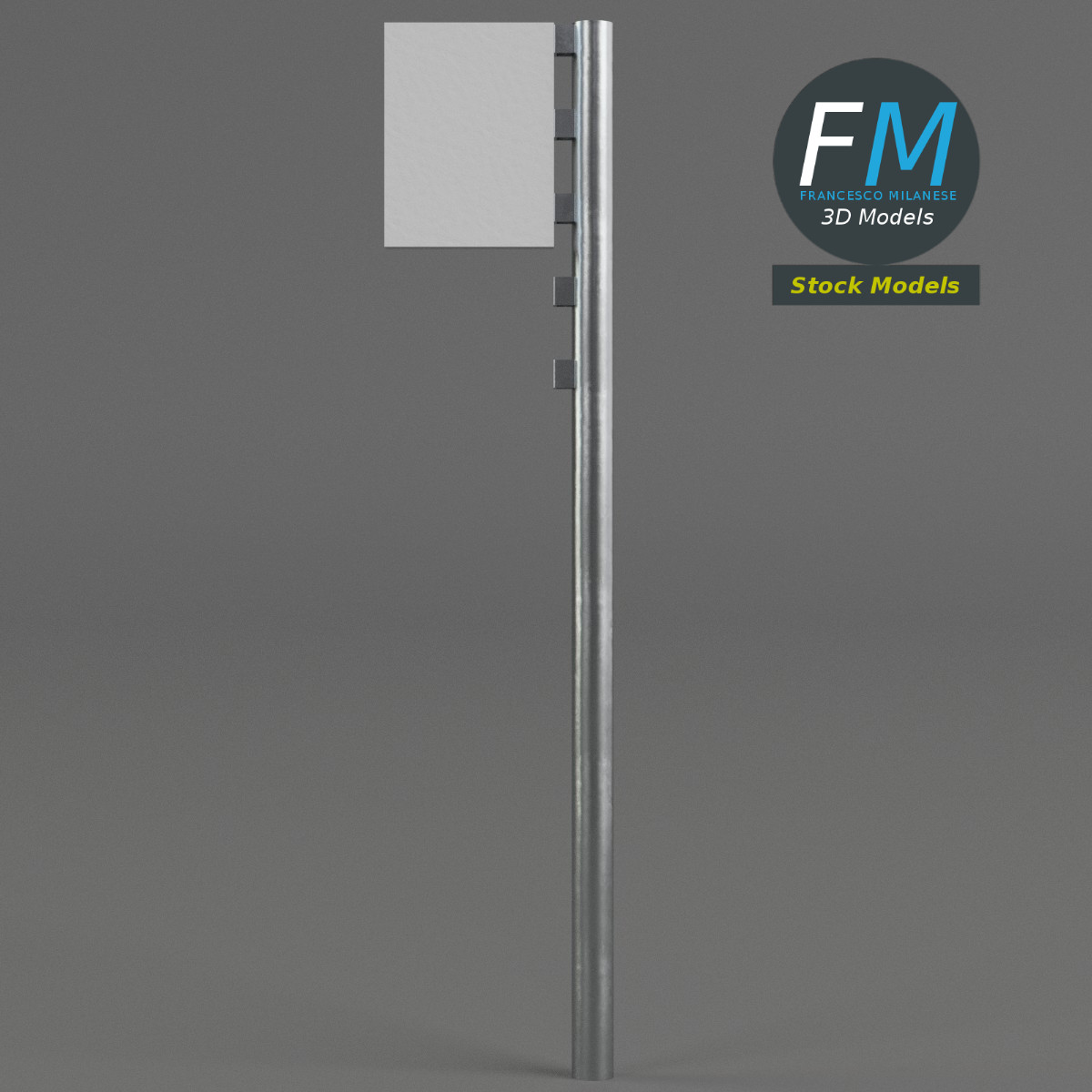 3D-Modell - Straßenmast mit Schild - 03
