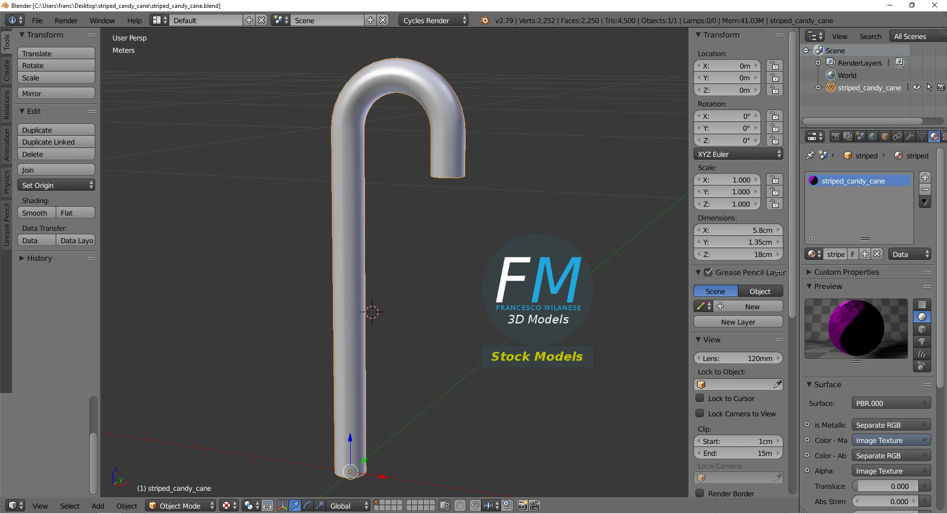 3D-Modell - Gestreifte Zuckerstange - 09
