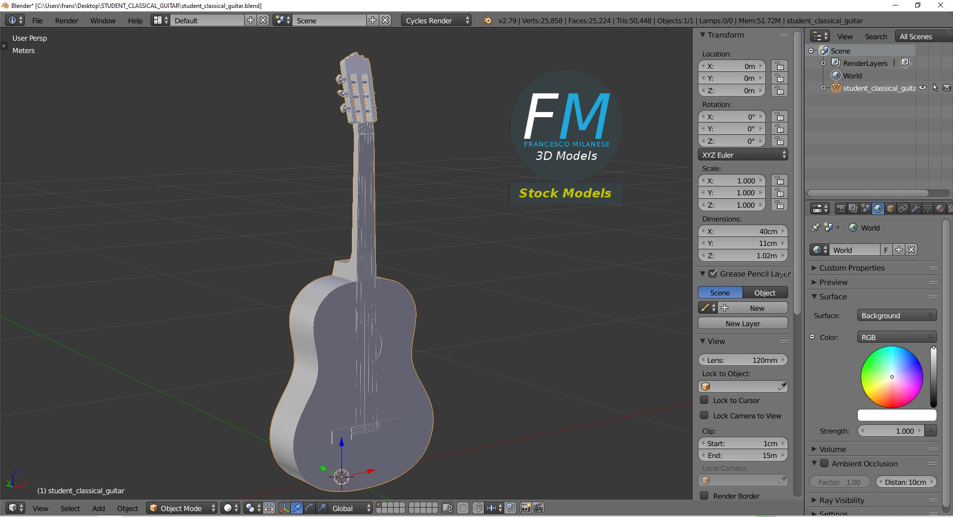 3D-Modell - Klassische Schülergitarre - 09