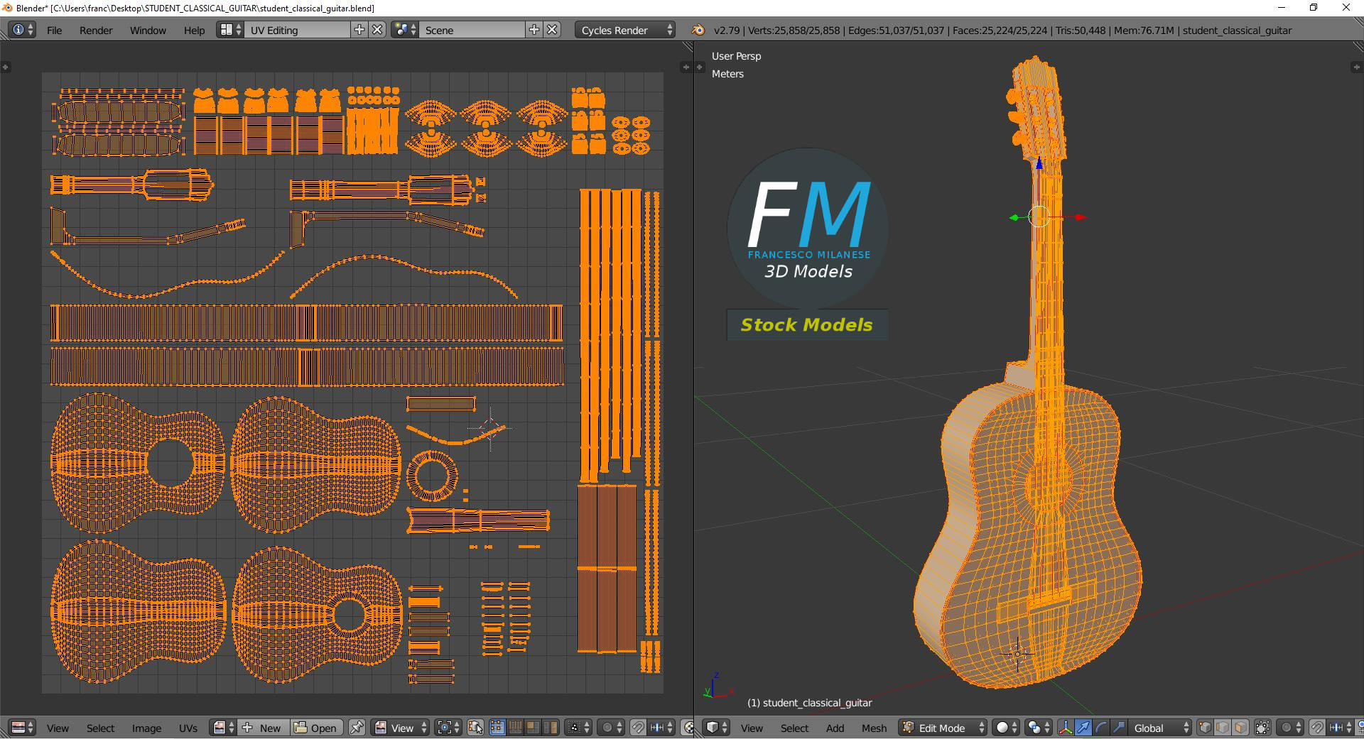 3D-Modell - Klassische Schülergitarre - 10