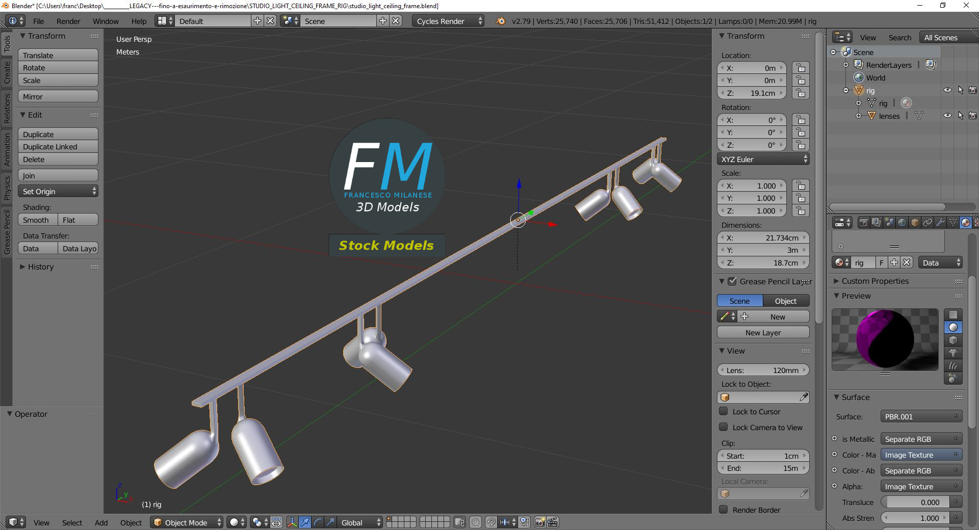3D-Modell - Deckenrahmen für Studioleuchten - 09