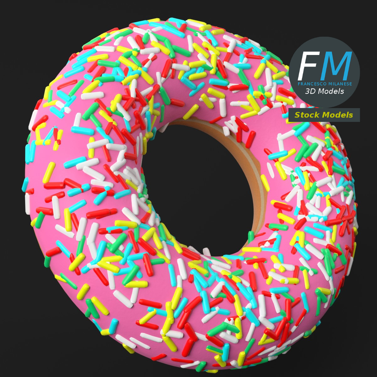 3D-Modell - Stilisierter Donut mit Streuseln - 05