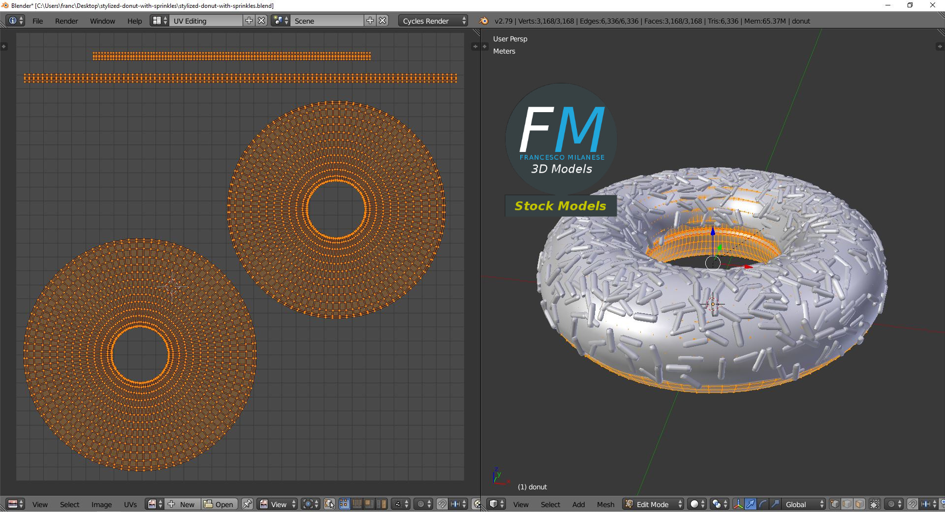 3D-Modell - Stilisierter Donut mit Streuseln - 10