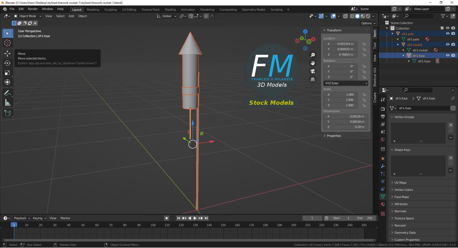 3D-Modell - Stilisierte Feuerwerksrakete - 09