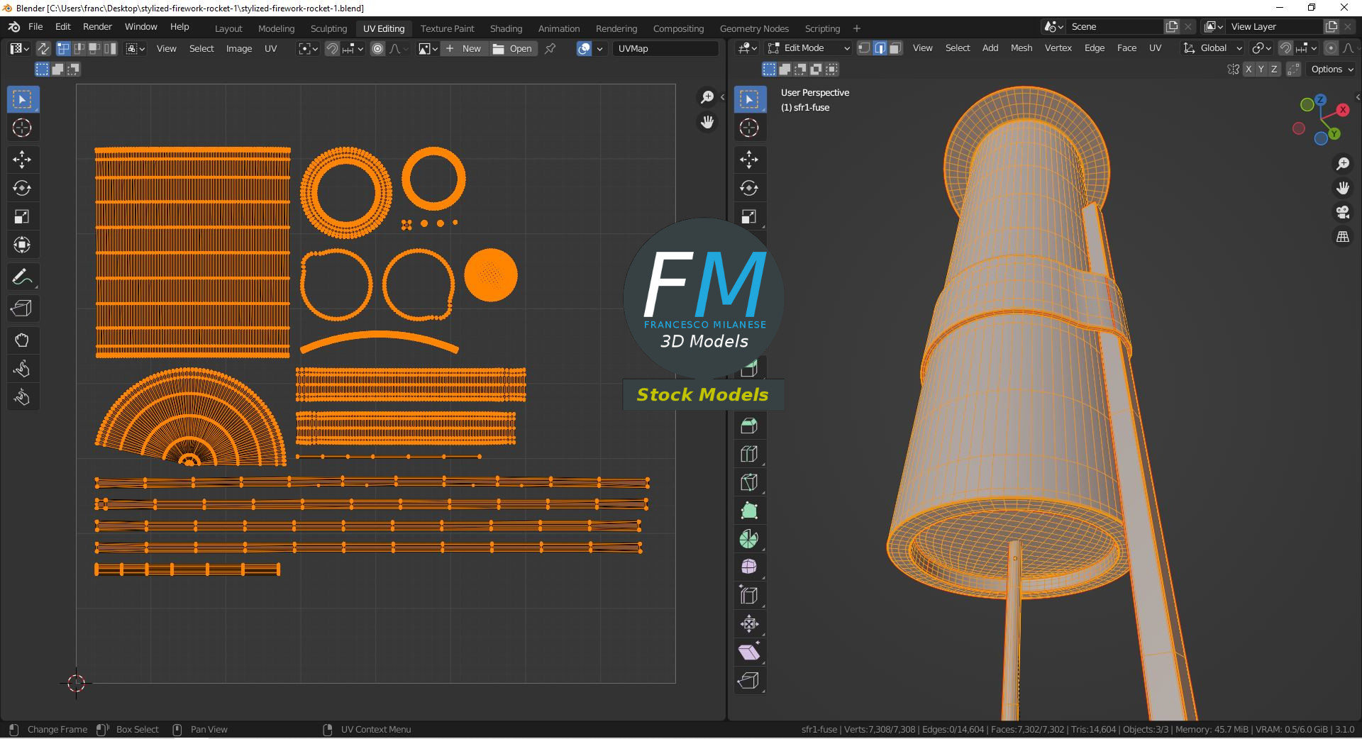 3D-Modell - Stilisierte Feuerwerksrakete - 10