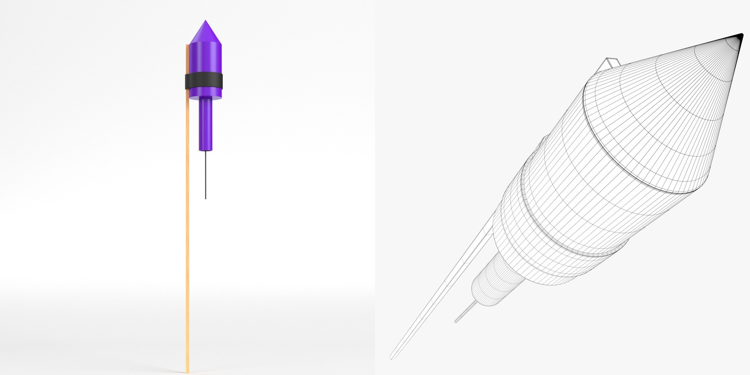 3D-Modell - Stilisierte Feuerwerksrakete