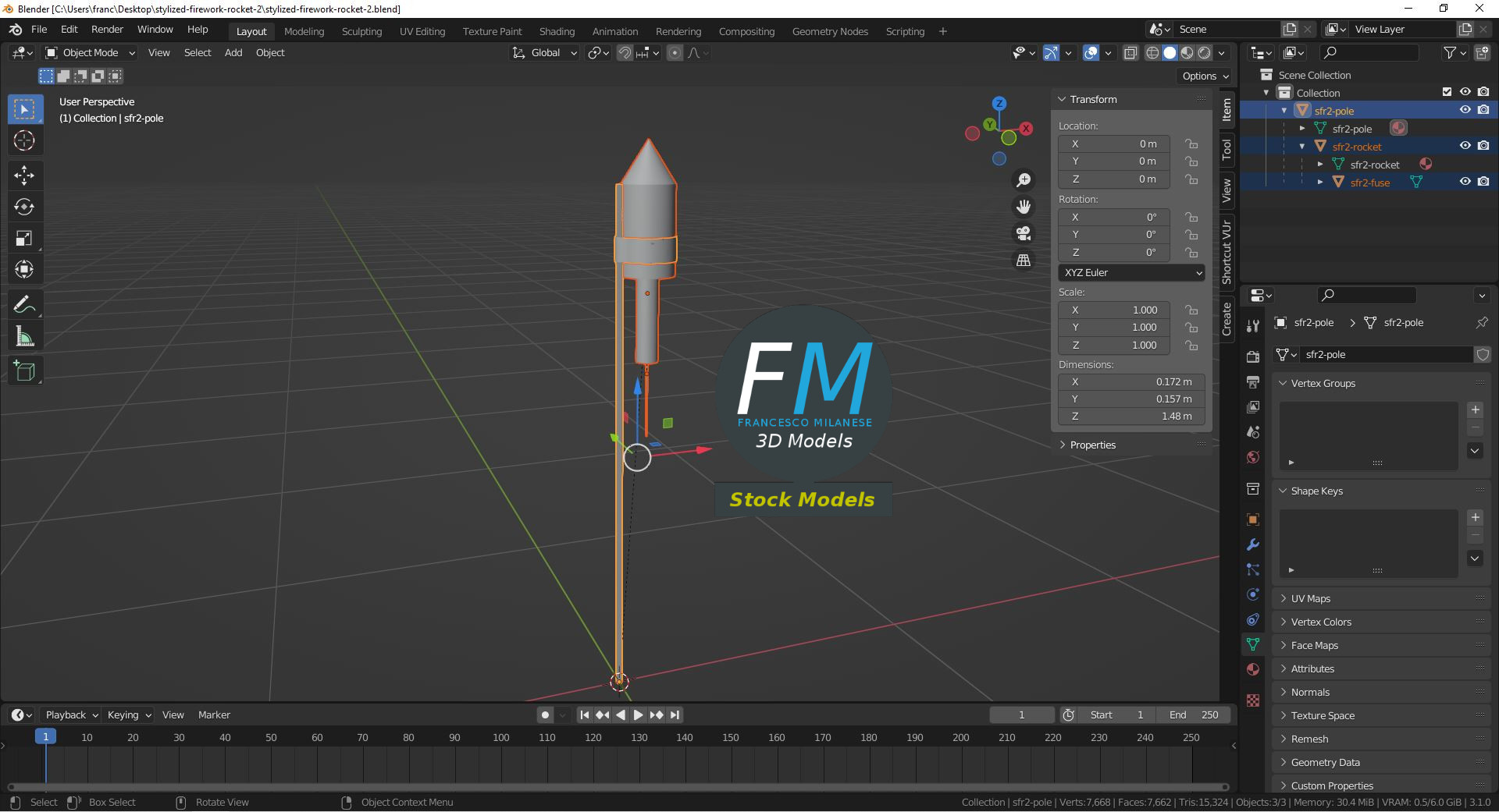 3D-Modell - Stilisierte Feuerwerksrakete - 09