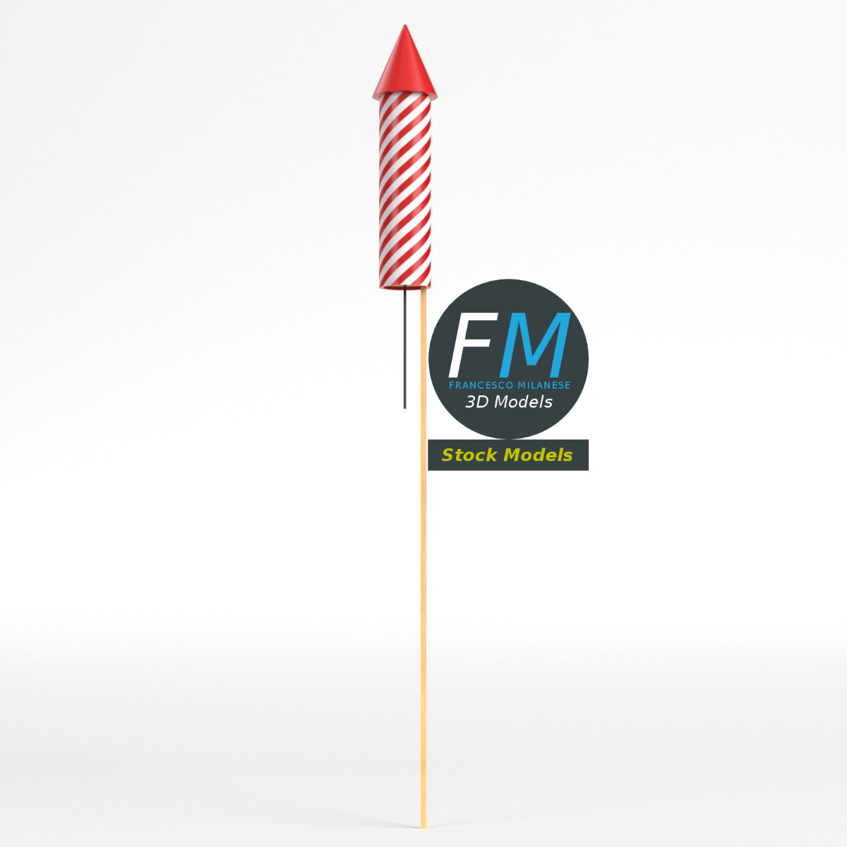 3D-Modell - Stilisierte Gestreifte Feuerwerksrakete - 01