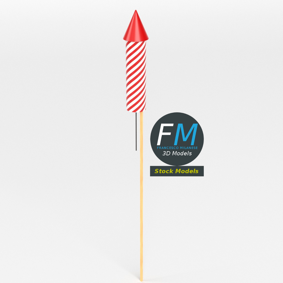 3D-Modell - Stilisierte Gestreifte Feuerwerksrakete - 02