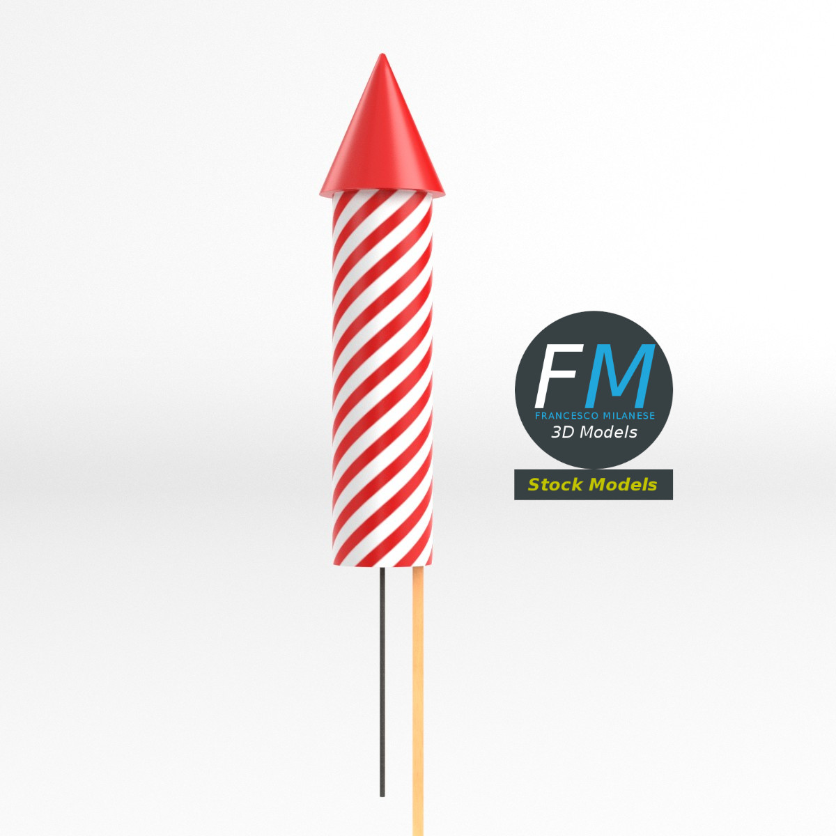 3D-Modell - Stilisierte Gestreifte Feuerwerksrakete - 03